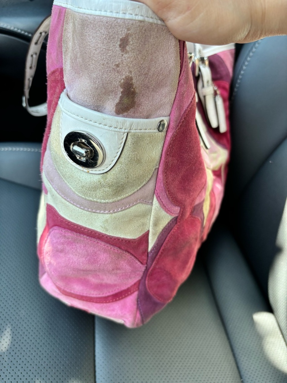 Coach Pink Patchwork Suede Leather Tote Bag Y2K Shoulder Purse - Picture 5 of 14